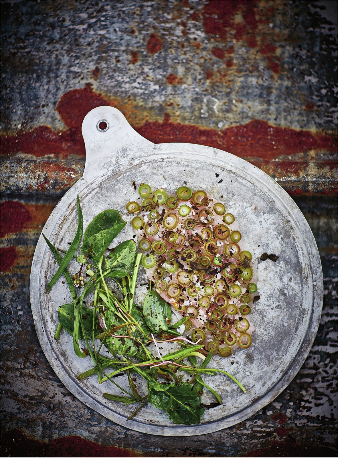 Beach ceviche with Japanese knotweed and coastal salad